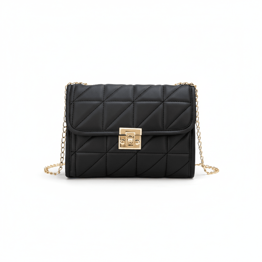 Bolso Transversal de Mujer en Matelassé con Cierre Dorado Modelo Lumière Noir